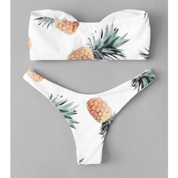 MAUI🍍 pineapple print bikini white strapless - Picture 4 of 4